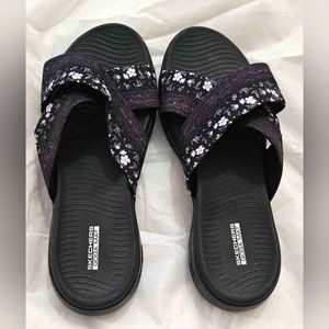 Black Sketchers With White Floral Print